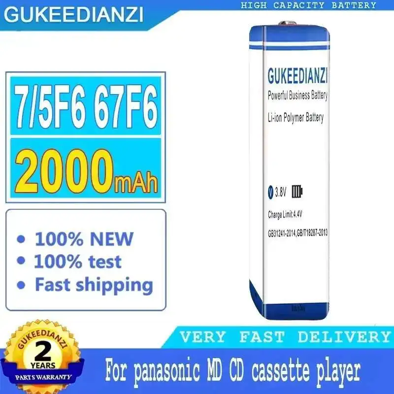 7 5F6 67F6 de larga duración para Panasonic Sony MD CD reproductor de casete batería de música portátil 2000Mah