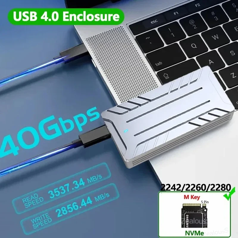 Caja de carcasa SSD M.2 NVMe de 40Gbps, adaptador M.2 a USB 4,0 para M.2 NVME con ventilador de refrigeración, carcasa SSD externa Compatible con USB 3,2/3,1 - imagen 2