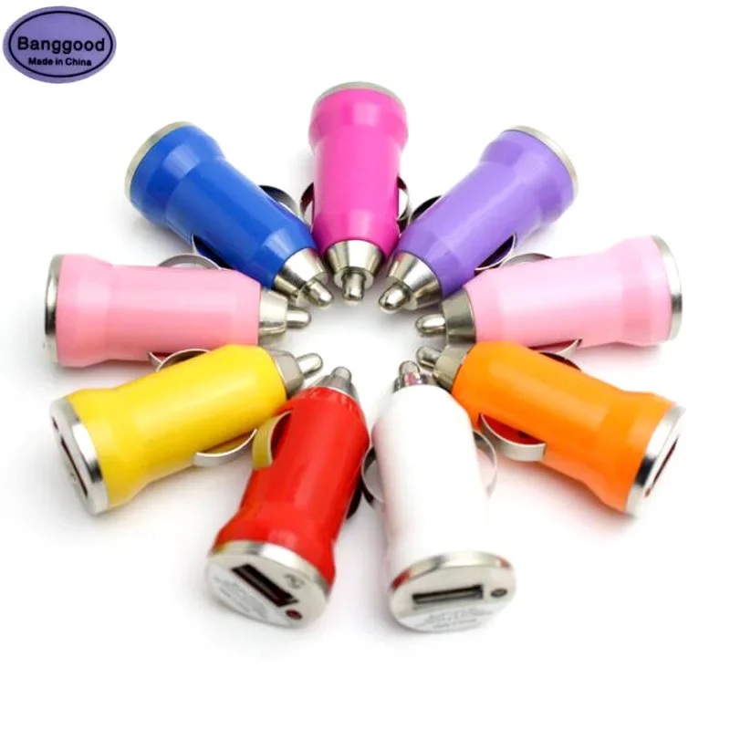 Lote de 10 Uds Mini cargador de coche USB colorido en forma de bala 5V 1A Color Radom para IPhone IPod ITouch HTC Samsung teléfono móvil Drop Ship