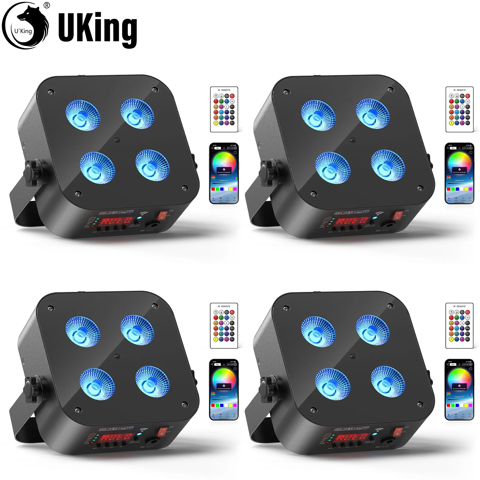 U'King 4 Uds Mini luz Par recargable alimentada por batería 4X18W RGBWA UV luz de escenario DMX512 LED Uplight para Festival fiesta boda - imagen 2
