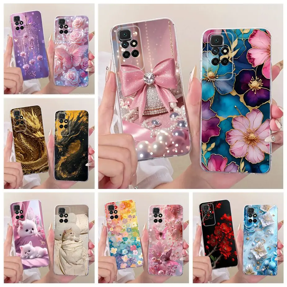 Para Xiaomi Redmi 10 2022, funda de lujo con lazo y flores pintadas, funda de teléfono suave y delgada para Xiaomi Redmi 10 Prime Redmi10 2022