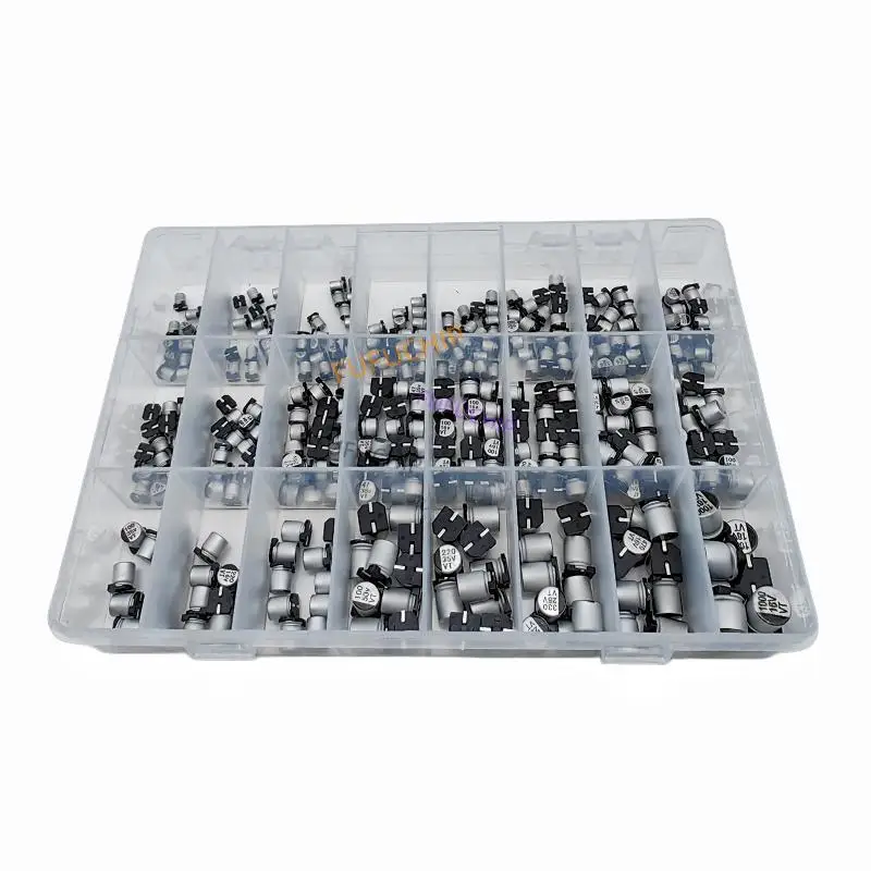 Condensadores electrolíticos de aluminio Kit surtido SMD 400 piezas 24 valores SMD 1 uF ~ 1000 uF 6,3 V-50 V 24 valores con caja - imagen 4