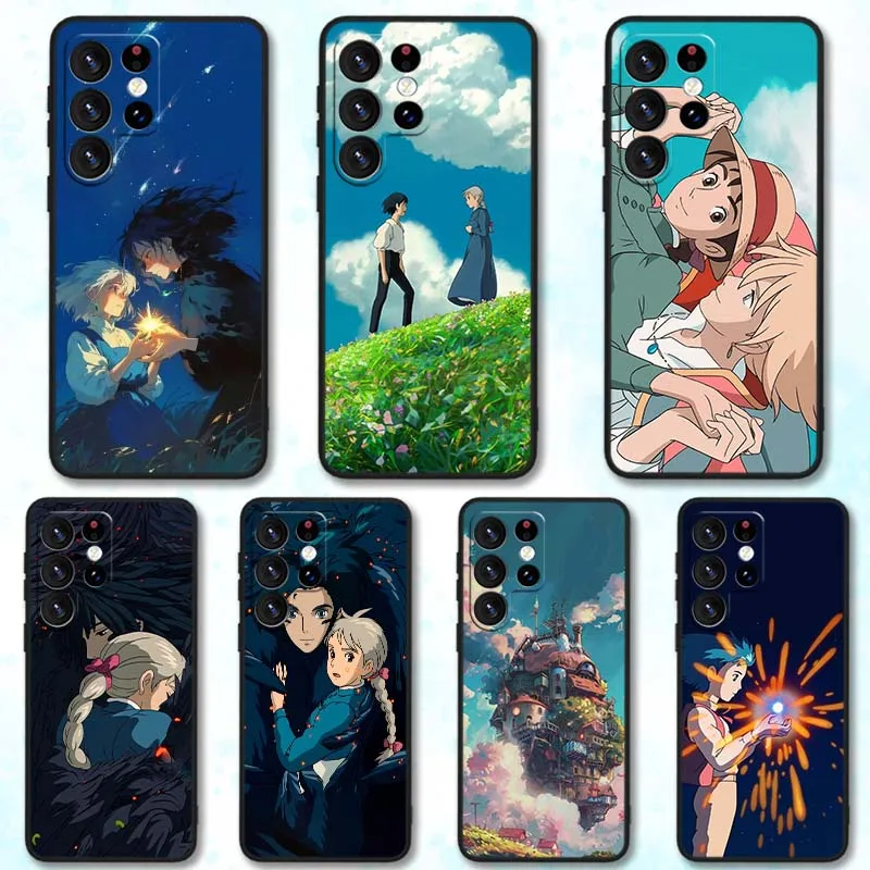 Castillo de corte Anime para Samsung Galaxy S25 S24 S23 S22 S21 S20 S10 S9 S8 FE Lite Ultra Plus 5G funda de teléfono negra