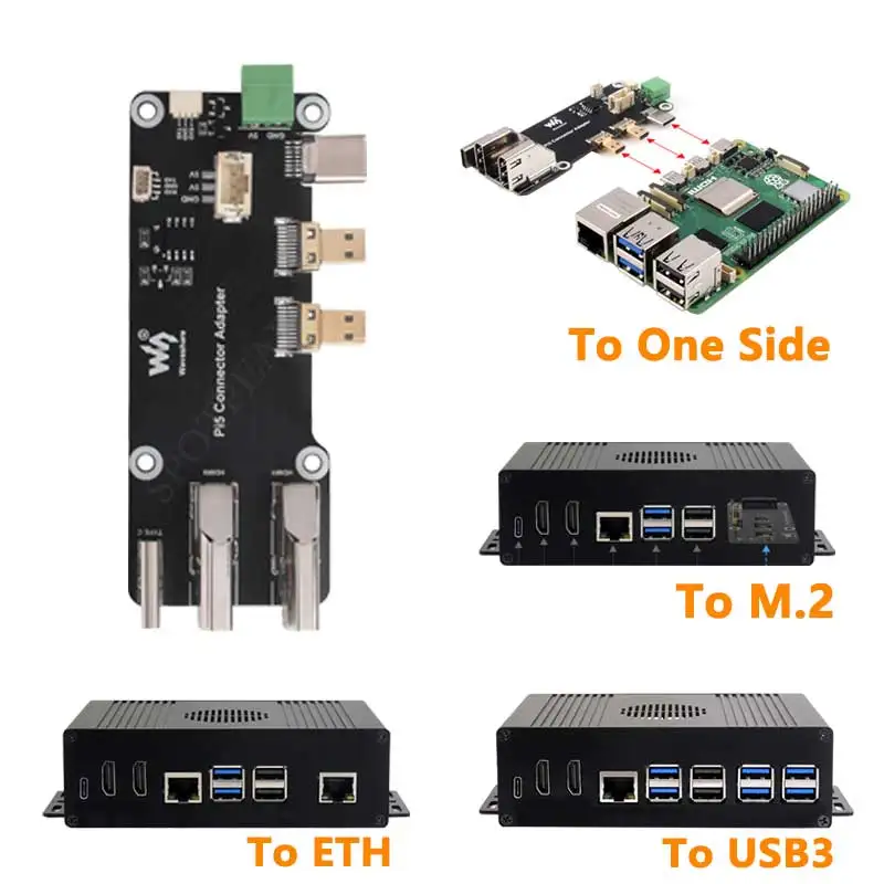 Kit de opción Raspberry Pi 5 Adaptador fácil /OR PCIe-A-ETH /OR PCIe-USB-Hub /OR PCIe-M.2-NVM-SSD Kit de caja