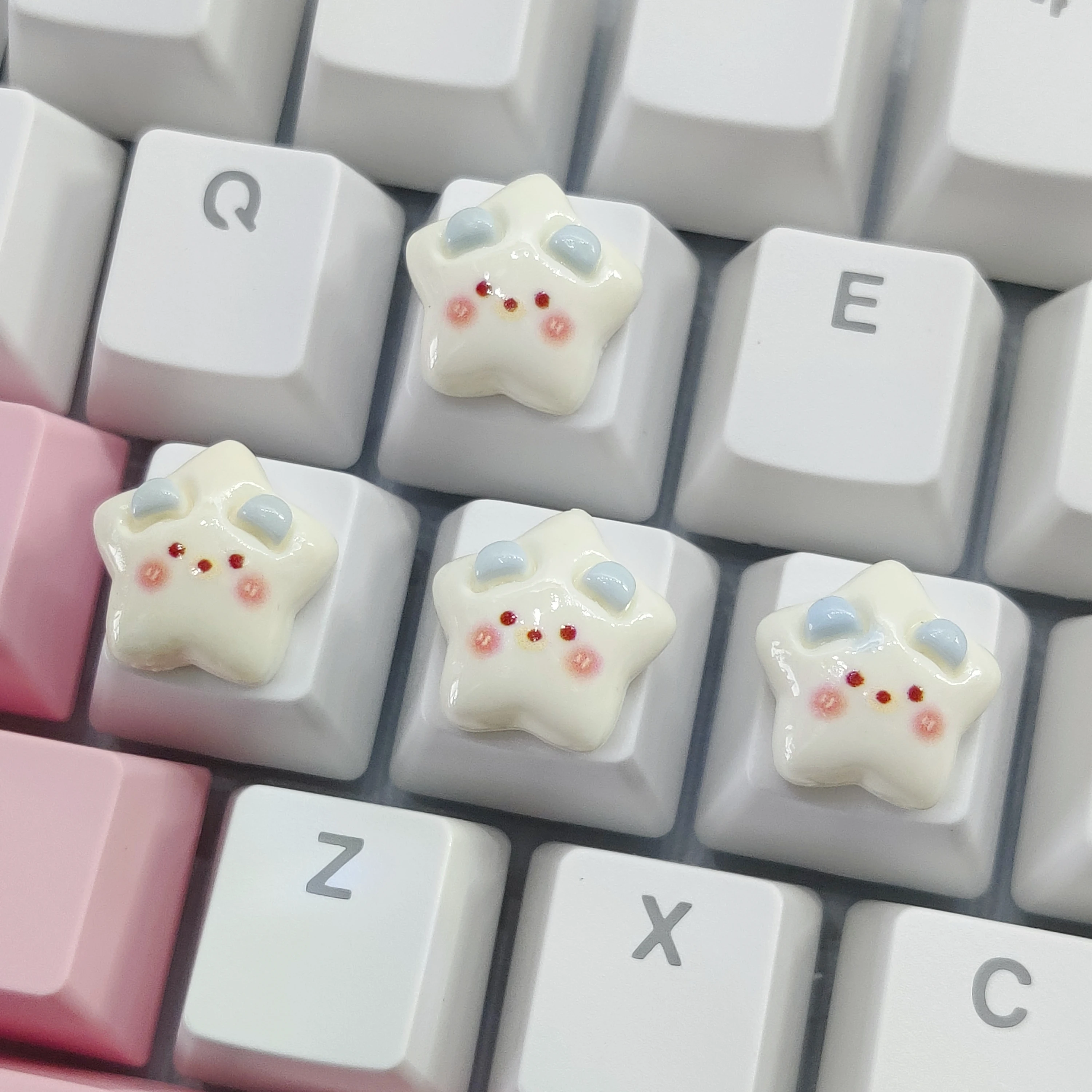 Teclas direccionales para teclado mecánico Diy, teclas suplementadas, conejo, Panda, estrella de cinco puntas, teclas de eje cruzado rosa - imagen 2