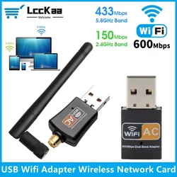 Adaptador WiFi USB 600Mbps doble banda 2,4/5GHz con antena giratoria