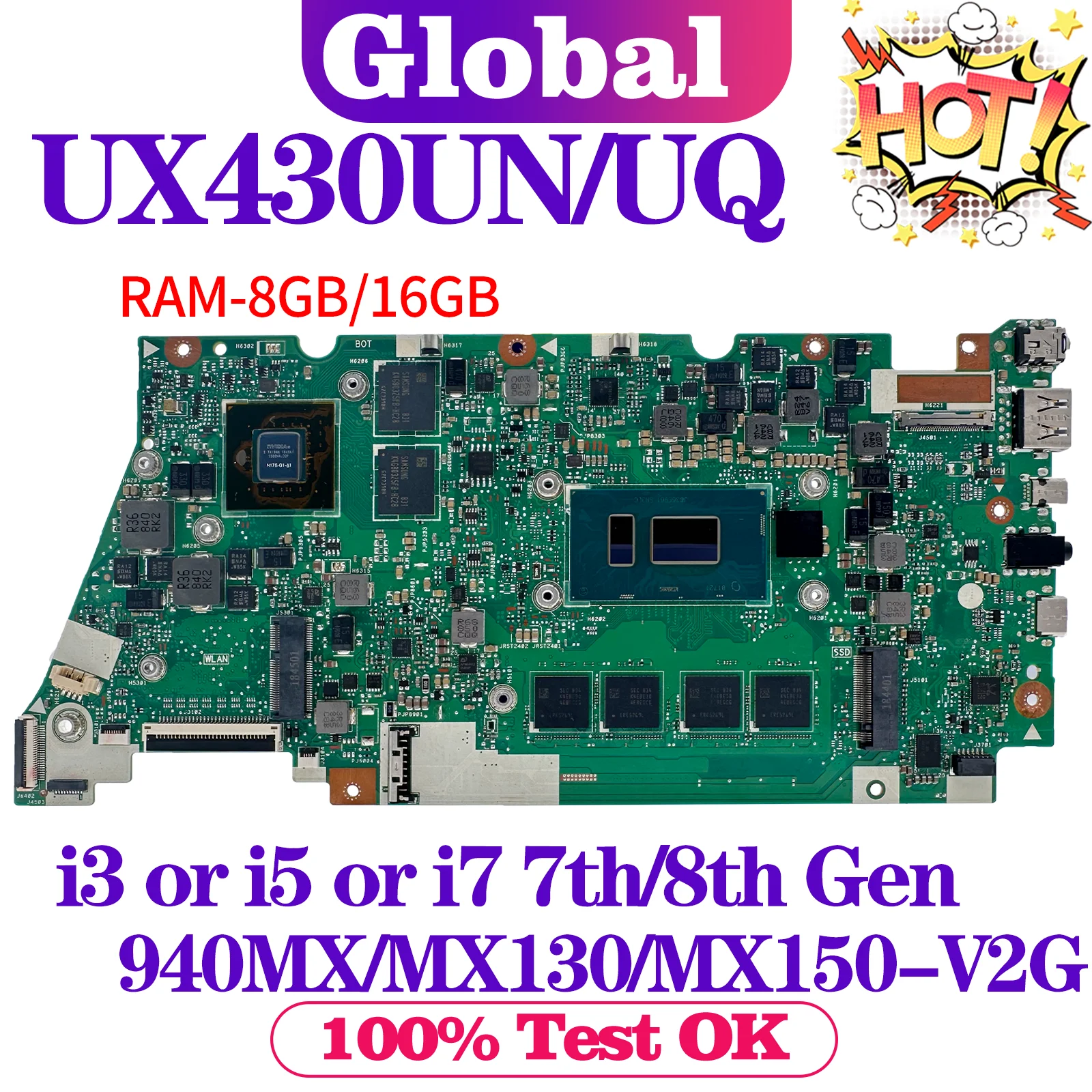 Placa base KEFU UX430UN para ASUS UX430 UX430UQ RX430UQ BX430UQ RX430UN BX430UN UX430UNR UX430UA placa base para ordenador portátil