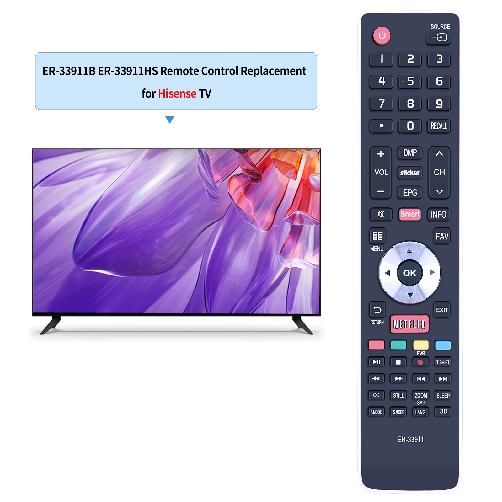 Nuevo Control remoto ER-33911 para Hisense Smart TV ER-33911B ER-33911HS - imagen 2