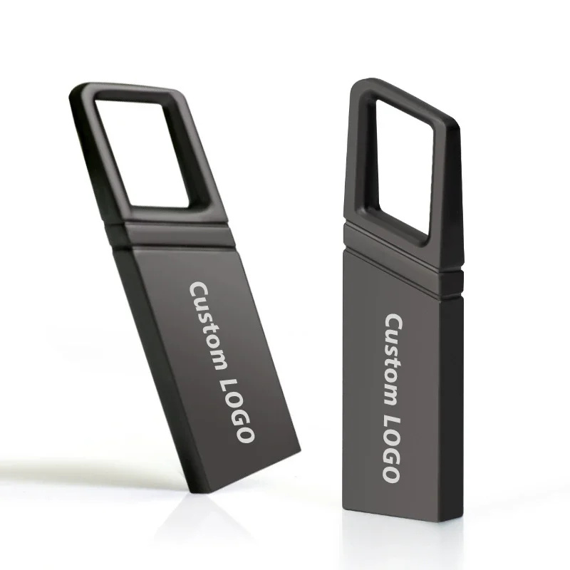 Unidad flash USB2.0 de metal gris con logotipo de grabado láser personalizado gratis 4GB 8GB 16GB 32GB 64GB 128GB