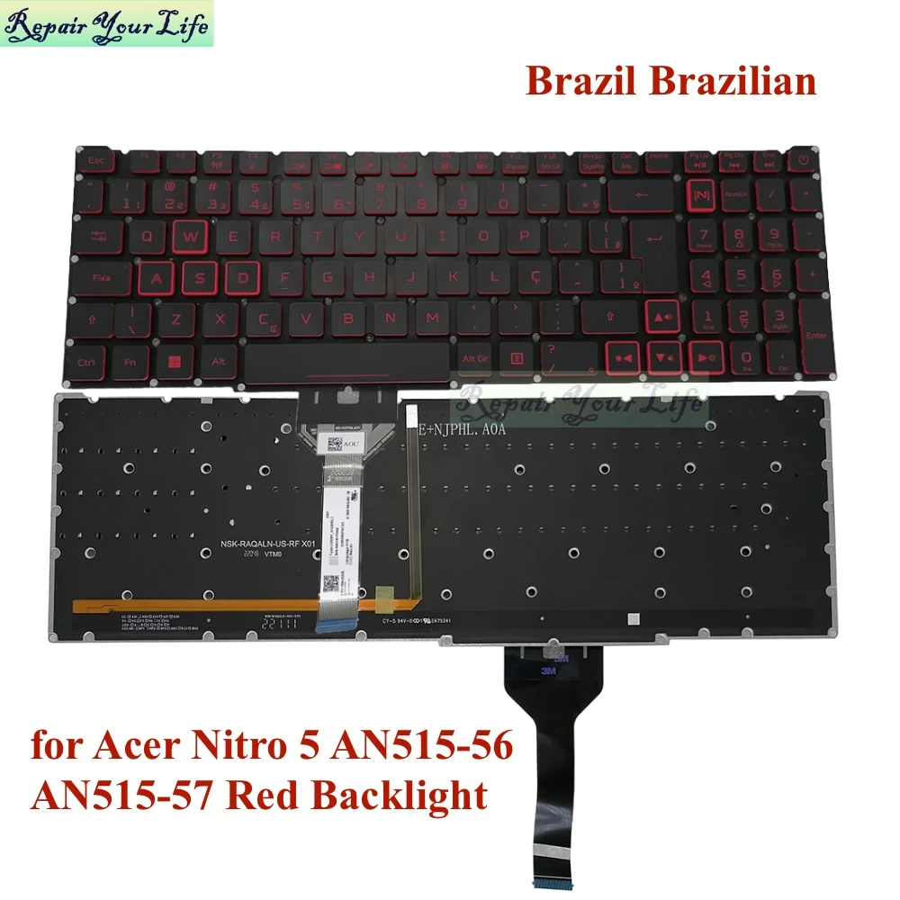 Teclado retroiluminado rojo PT-BR para Acer Nitro AN515-55 AN515-56 AN515-57 AN517-52 AN517-53 retroiluminación de teclado italiano LG05P_N14BRL - imagen 4