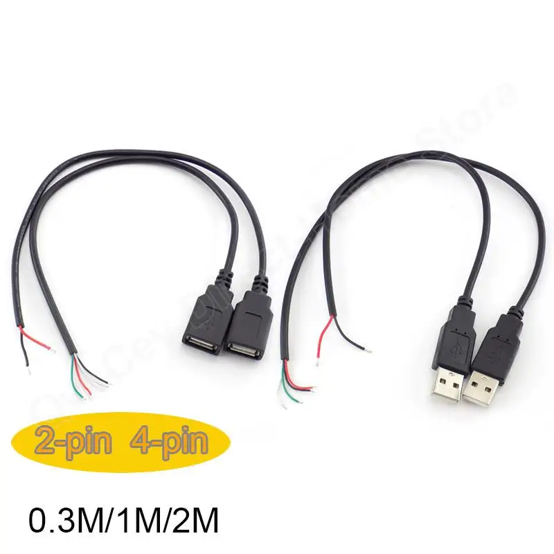 Cable de alimentación de 0,3 m/1m/2m, 2 pines, USB 2,0, hembra, macho, conector de Cable de 4 pines, Cable de carga, conector de extensión DIY, línea de 5V - imagen 2