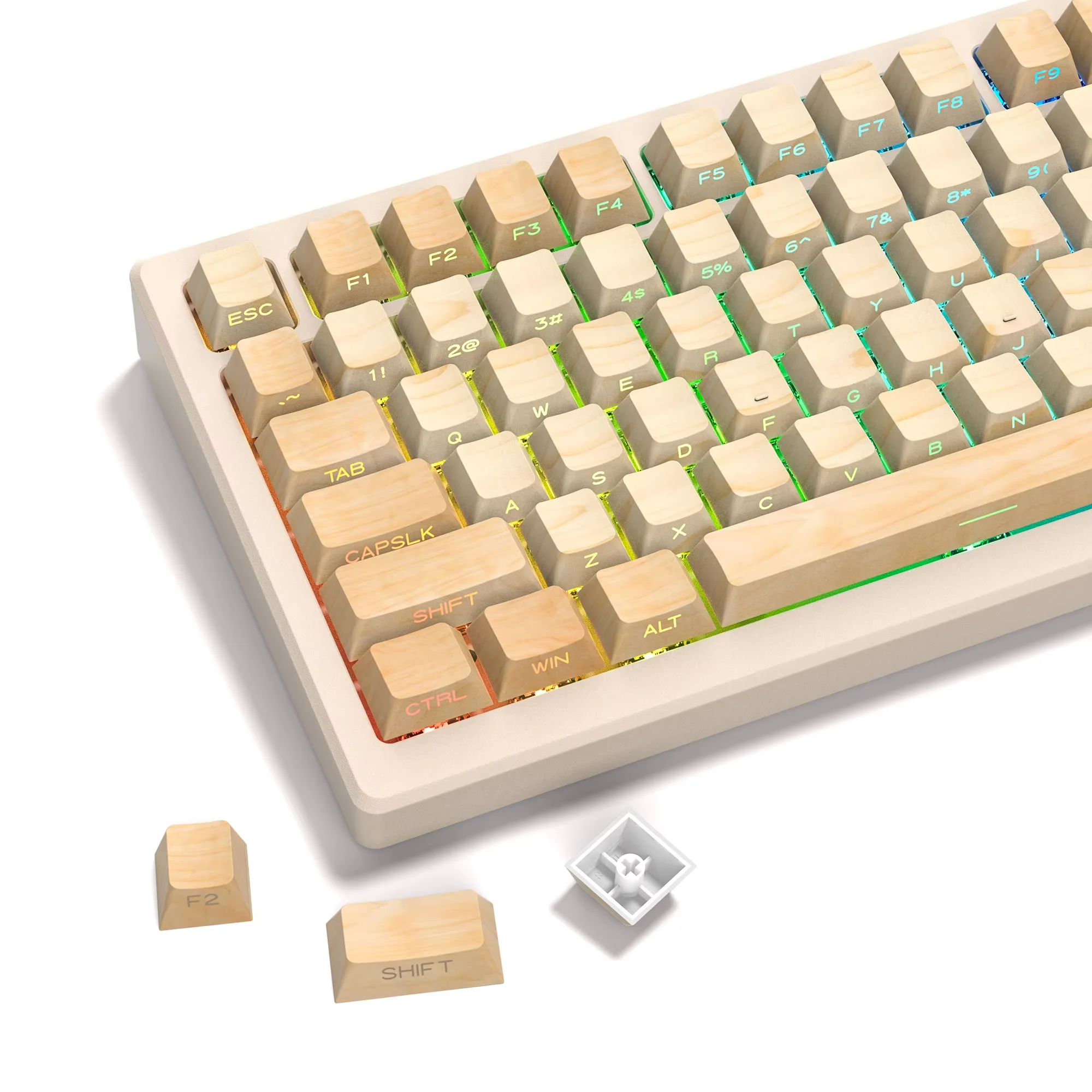 Teclas XVX de 127 teclas de madera PBT con estampado lateral brillante a través de tinte-Sub Cherry perfil Keycap para teclado mecánico Cherry MX Gamer