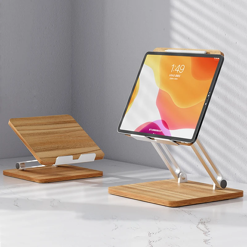 Soporte Tablet Escritorio Ajustable – Plegable Metal y Madera