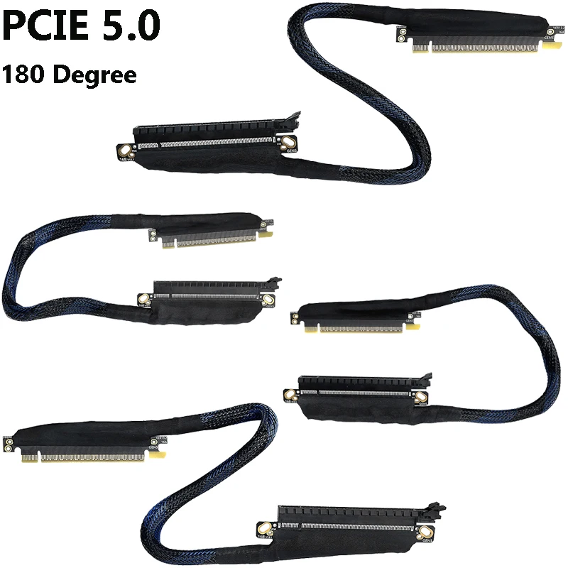 16AD5/16AB5 PCI-E 5,0 X16 Cable de extensión de tarjeta gráfica GEN5 malla trenzada Cable plateado Cable adaptador GPU 270/180 grados - imagen 2