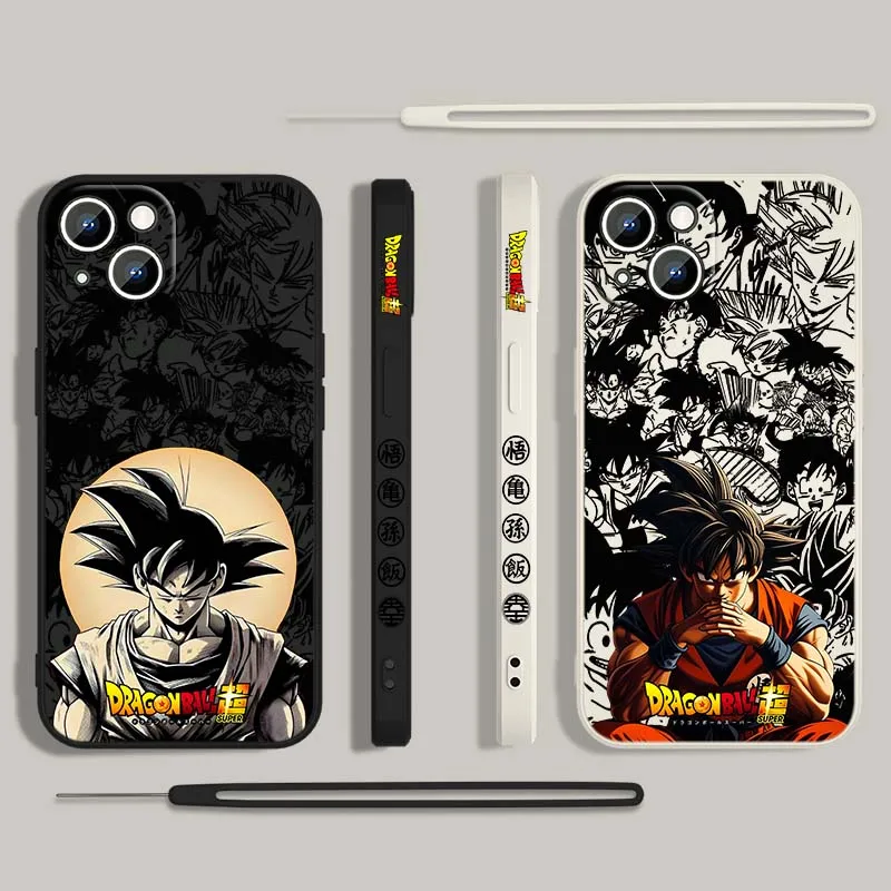 D-Dragon Ball Art Son Goku Cool para Apple iPhone 17 16 15 14 13 12 11 Air Mini Plus Pro Max cubierta de la caja del teléfono de la cuerda izquierda líquida - imagen 2
