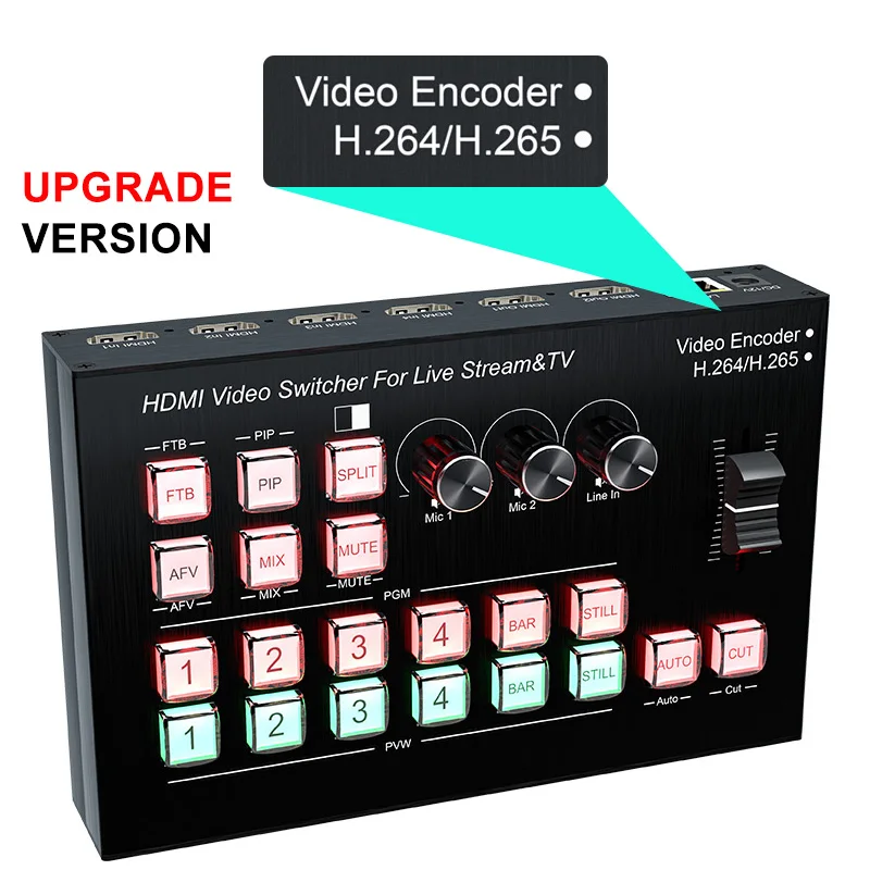 Conmutador mezclador de vídeo HDMI de 4 canales H.265 para transmisión en vivo multicámara con codificador de transmisión en vivo grabación de captura de vídeo RS232 - imagen 3