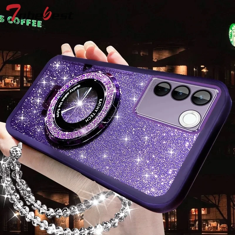 Funda con soporte para teléfono Magsafe con pulsera de cristal brillante para Samsung Galaxy A13 A23 A33 A53 A73 A12 A22 A32 A52 A52S A72 4G 5G - imagen 2