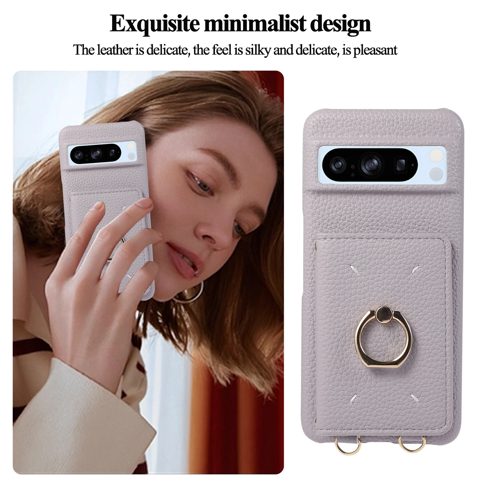 Funda de cuero con soporte de anillo para Google Pixel 8 Pro 8A 7A 7Pro, funda de bolsillo con cordón largo, cartera para tarjetas cruzadas - imagen 3
