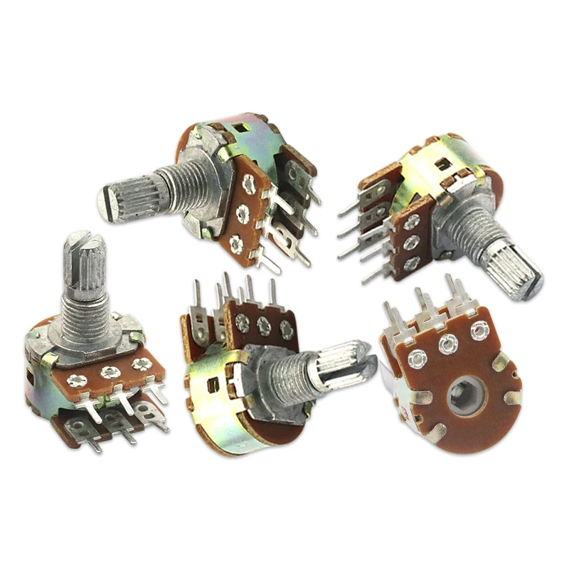 Paquete de 5 potenciómetros 2K 5K 10K 20K 50K 100K 500K 6 pines 15mm WH148 potenciómetro giratorio cónico doble lineal - imagen 4