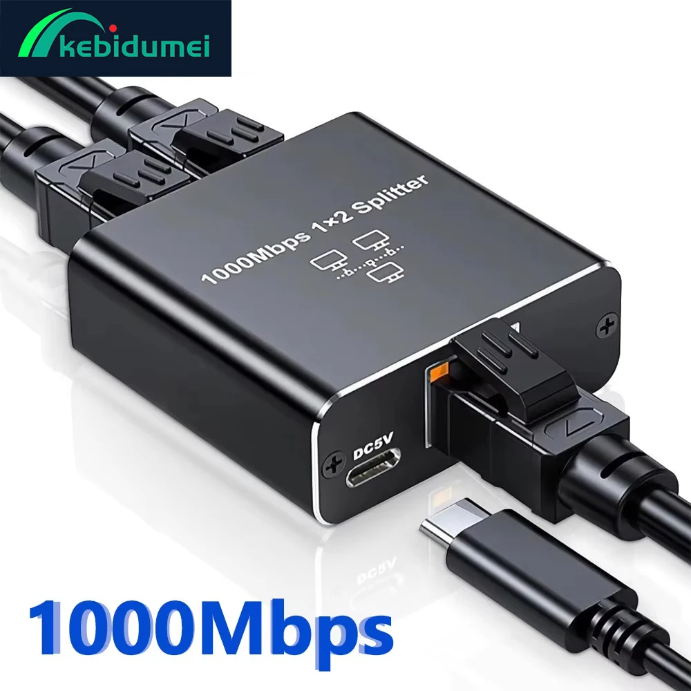 Kebidumei-conmutador Ethernet de 1000Mbps, divisor Rj45, adaptador de extensión LAN Gigabit, conector de red de 1 a 2 para enrutador de TV portátil