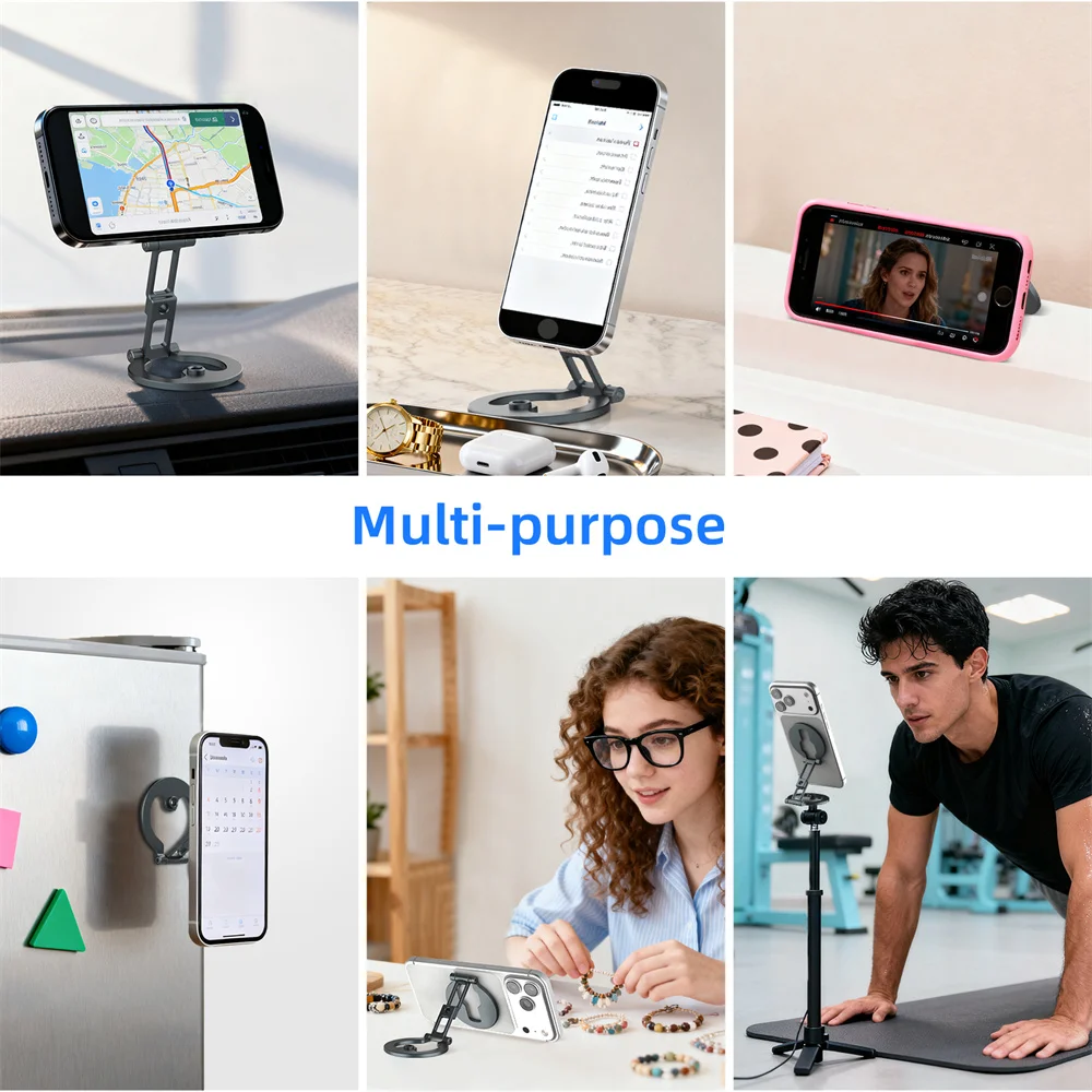 Soporte magnético ultrafino de doble cara para teléfono, soporte plegable de aluminio con imán fuerte y tornillo de 1/4 "para iPhone 17 16 Android - imagen 2