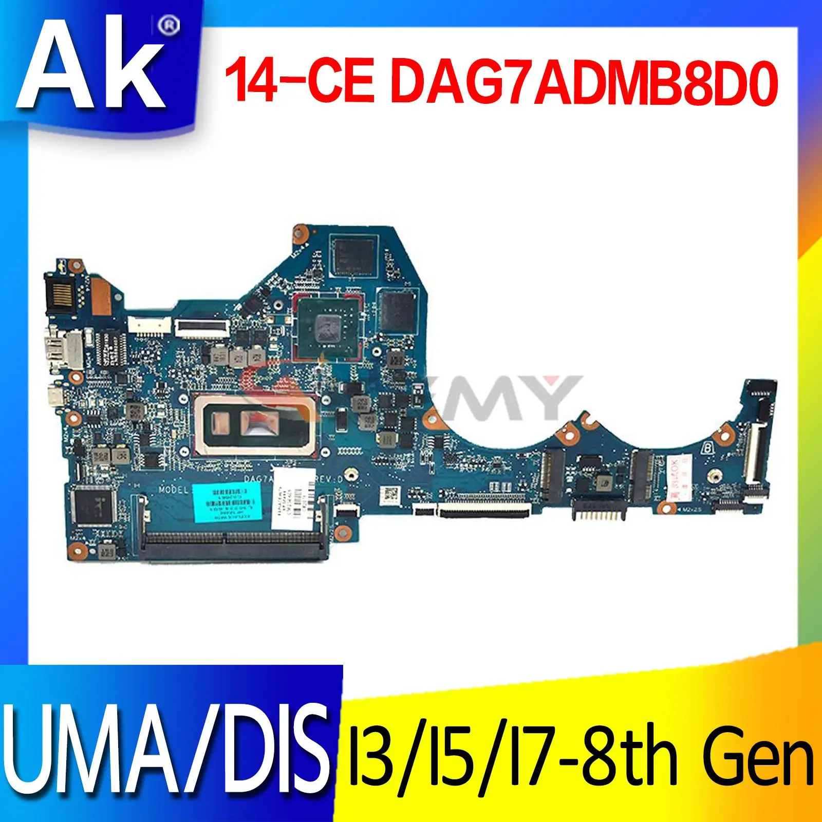 Para HP 14-CE TPN-Q207 placa base DAG7ADMB8D0 i3 i5 i7 8th Gen L51759-601 L51760-601 L36237-601 pavilion de placa base 100% probado
