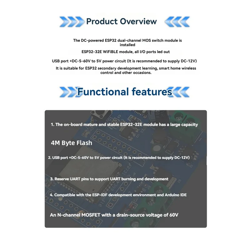 Módulo de interruptor MOS de doble canal ESP32 DC5-60V ESP32-32E integrado Wifi y módulo BLE - imagen 5