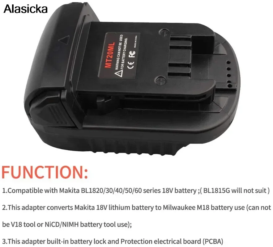 Para baterías de iones de litio Makita de 18V/20V, adaptador de conversión de batería MT20ML para baterías de iones de litio Milwaukee, compacto y ligero - imagen 4