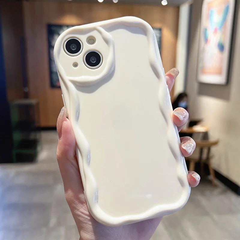 Funda cremosa ondulada bonita de lujo para Iphone 11 Fundas Iphone 14 13 Pro Max 12 XR 7 8 Plus X Xs SE 14Promax 13promax Fundas de silicona - imagen 3