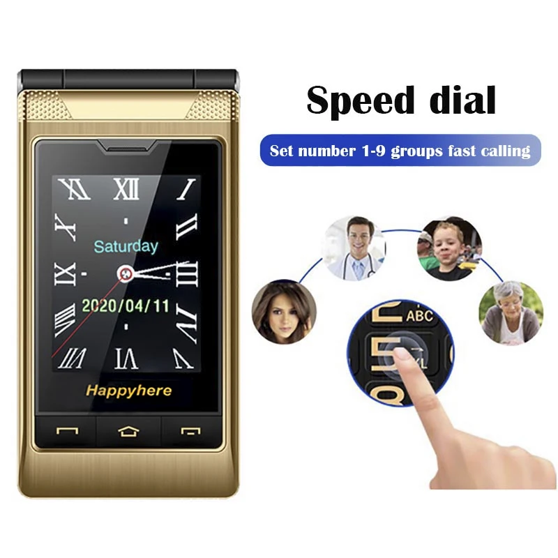 Happyhere F7 teléfonos móviles con tapa pantalla de 2,8 "desbloqueada dial de velocidad celular SOS FM radio senior botón pulsador teléfono móvil barato - imagen 3