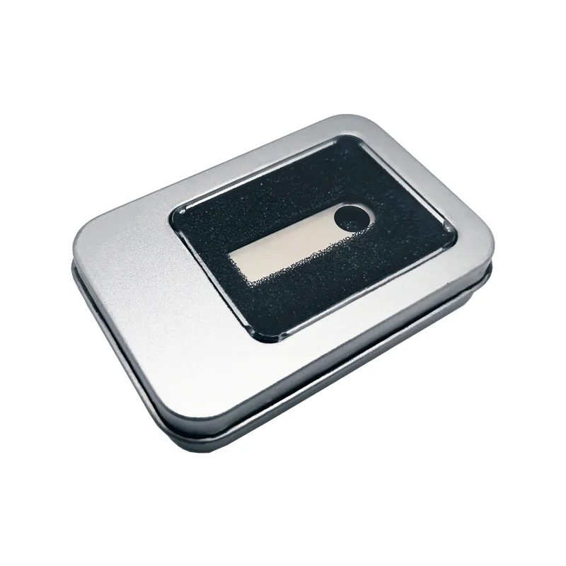 Mini unidad Flash USB 2,0 de Metal con logotipo de estudio personalizado, caja de Metal con ventana transparente, 4GB, 8GB, 16GB, 32GB, 64GB, 128GB - imagen 2