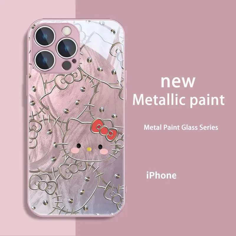 Funda de teléfono de Color metálico para IPhone, carcasa dura de cristal para modelos X, XR, XS, 16, 15, 14, 13, 12 Mini, 11 Pro Max, 7, 8, SE, 20 Plus - imagen 3