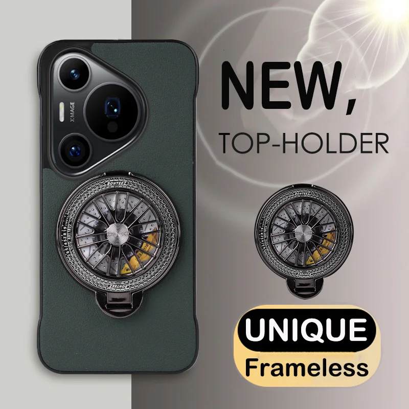 Funda con soporte para tope para aliviar el estrés, funda sin marco con patrón de cuero para Huawei Puro 70 P60 P50 P40 Nova 13 Pro