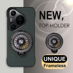 Funda con soporte para tope para aliviar el estrés, funda sin marco con patrón de cuero para Huawei Puro 70 P60 P50 P40 Nova 13 Pro