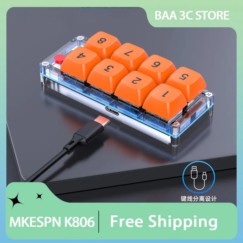 MKESPN K806 RGB programación Teclado mecánico personalizado y ratón para juegos Combo 8 teclas copia pasta Mini teclado para Photoshop