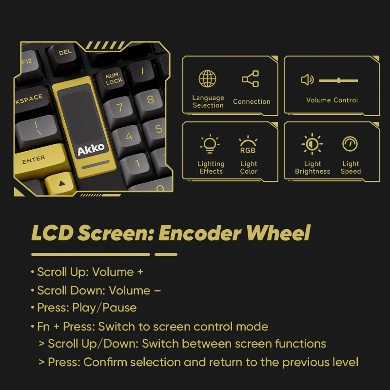 Akko 5098B Teclado mecánico para jugar negro y dorado 96 teclas Mini pantalla personalizable Hotswap 8000mAh carga rápida BT5.0/2,4G/tipo C - imagen 2