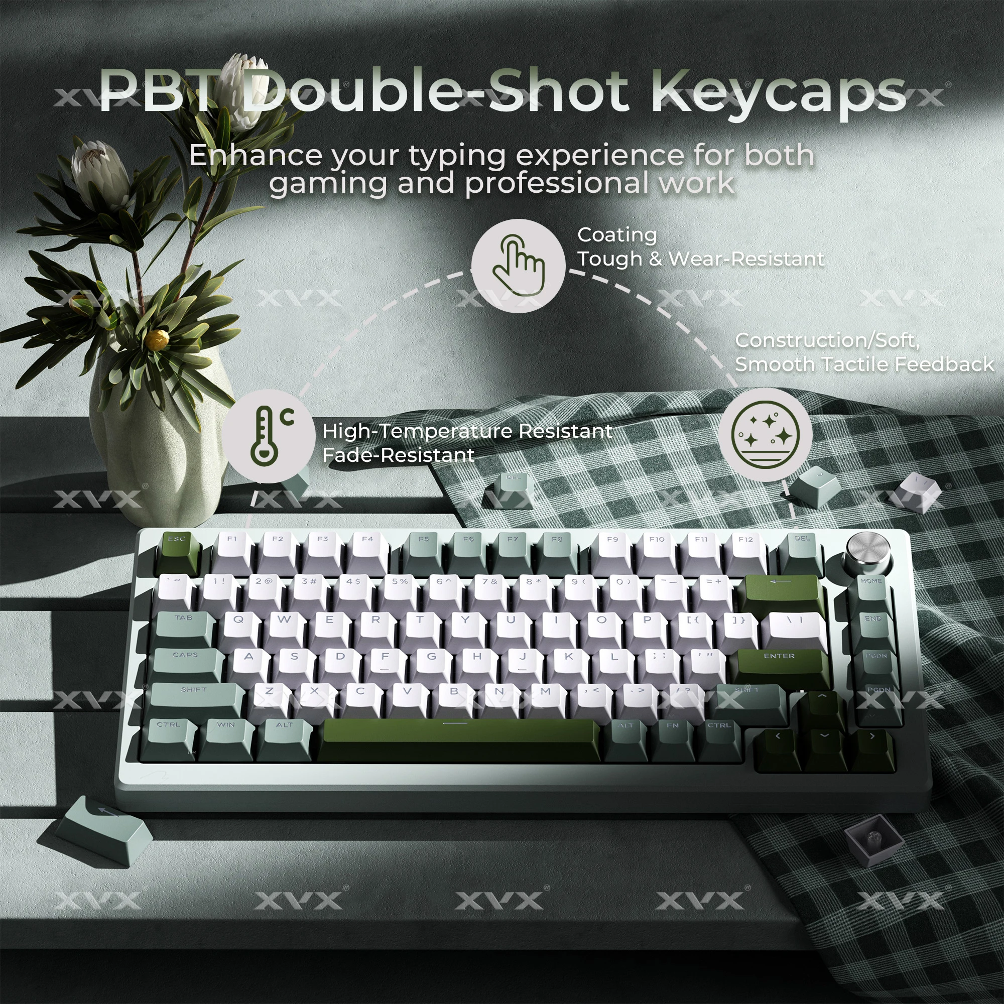 XVX PBT Doble disparo Brillo verde a través de teclas Perfil de cereza Juego de teclas de tamaño completo 133 teclas - imagen 5