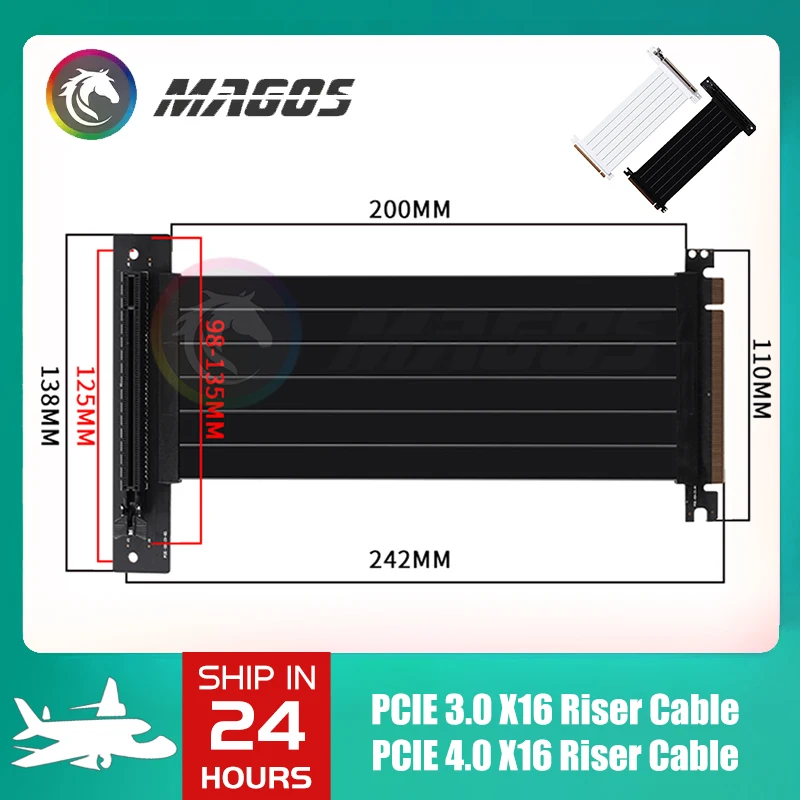 Full Speed PCIE 3.0 4.0 16X Riser Cable Graphics Card Extension Cable PCI Express GPU Expansion Card Riser Shielded Extender - imagen 2