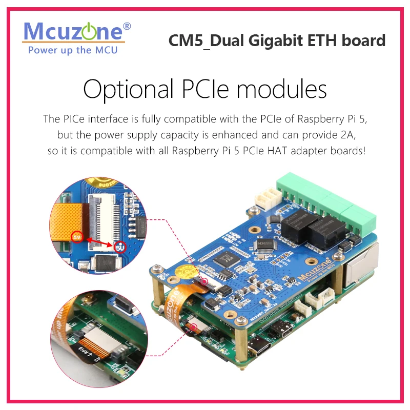 CM5B_2ETH, Raspberry Pi CM5 Placa de expansión Gigabit Ethernet dual, PCIe, USB3.0, sin controlador para OpenWRT, sistema operativo RPi - imagen 3