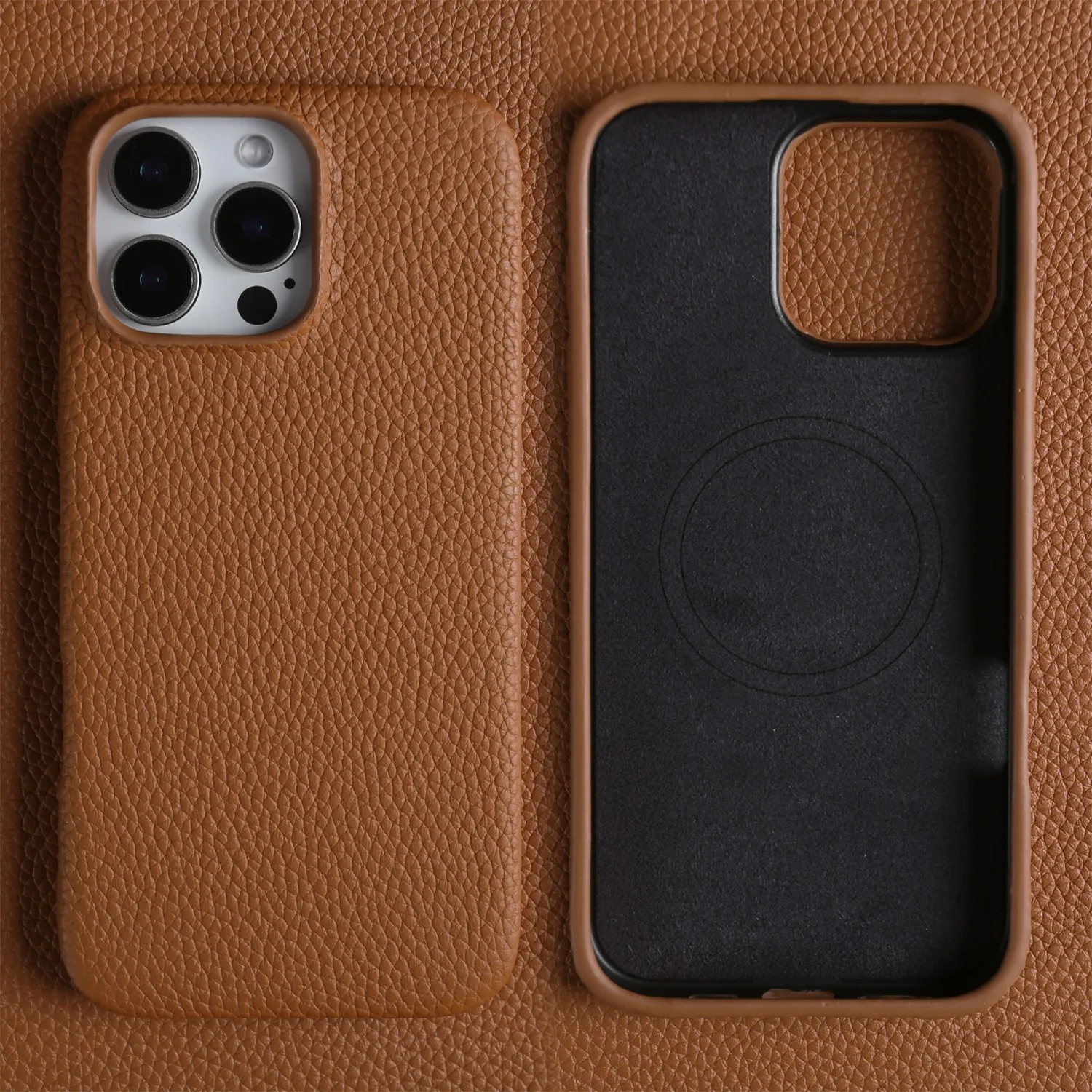 Funda de cuero genuino Magsafe magnética de lujo para iphone 16 Pro Max 15 14 13 12 11 fundas de teléfono completamente envueltas de negocios contraportada - imagen 5