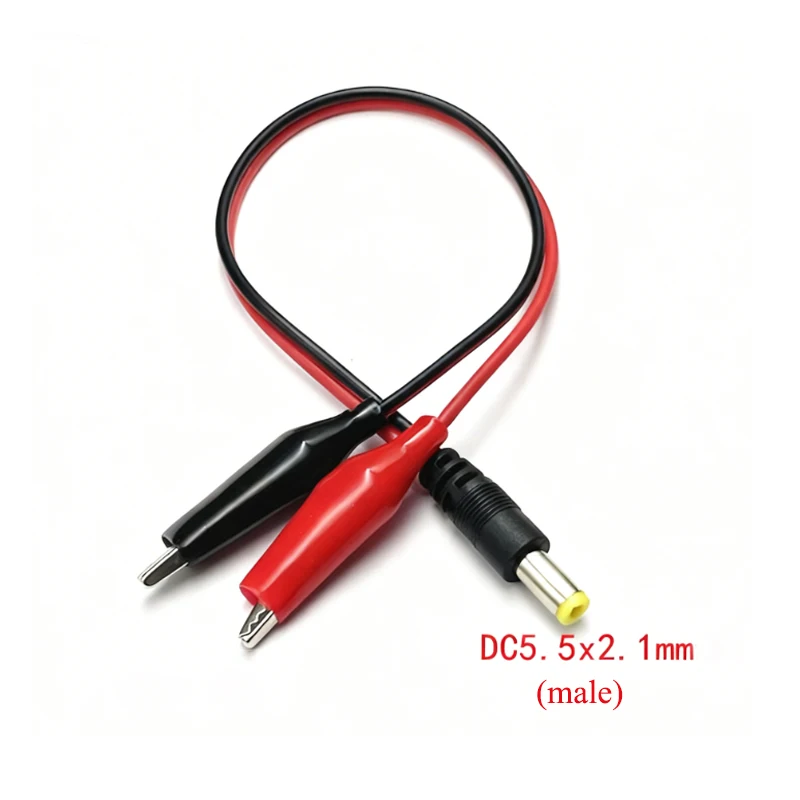 1-5 piezas 2 pinzas de cocodrilo a 1 adaptador de conector de clavija de alimentación CC macho o hembra cable de 25CM CC 5,5*2,1mm Clips cables de prueba de cocodrilo - imagen 4