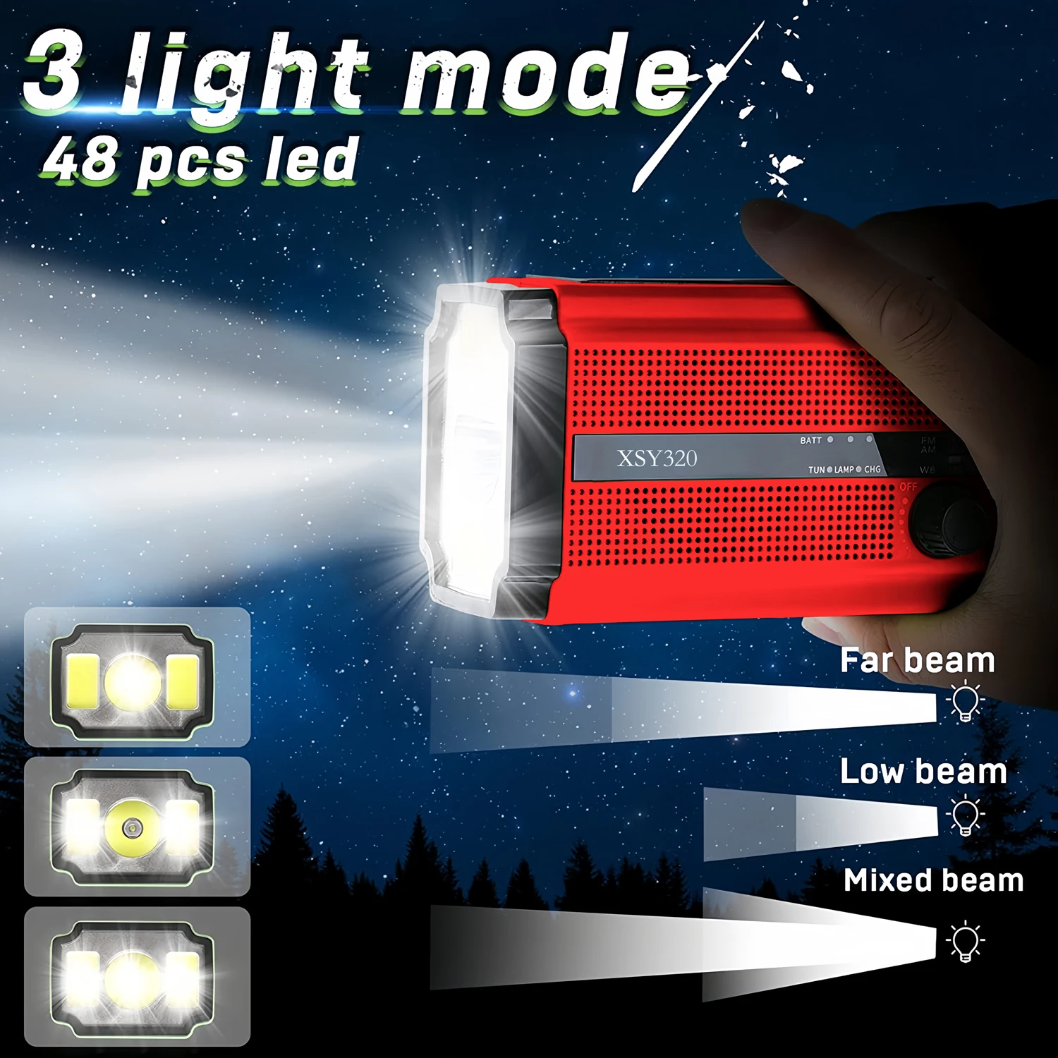 Woopker Radio multifunción XSY-320 5000mAh AM/FM/WB Solar USB recargable portátil Radio de emergencia linterna SOS banco de energía - imagen 5