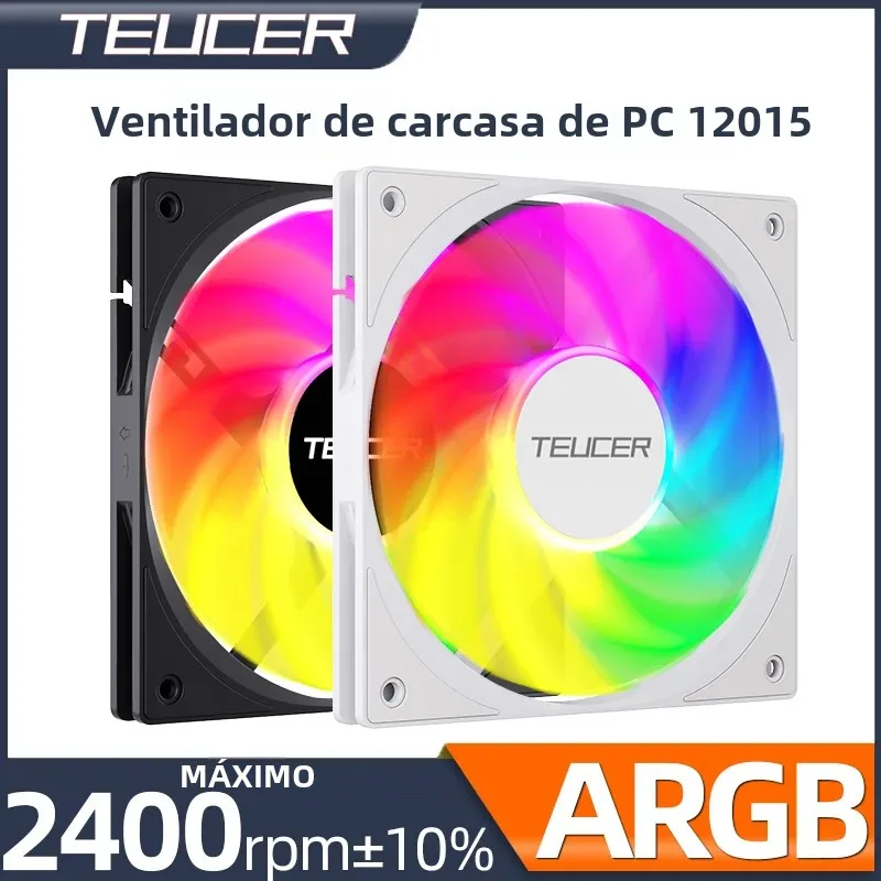 TEUCER UT-12015 ARGB 120mm ventilador con cubierta de PC FDB rodamiento PWM 800-2400rpm espesor 15mm ventilador de refrigeración de chasis silencioso ventilador de CPU fino