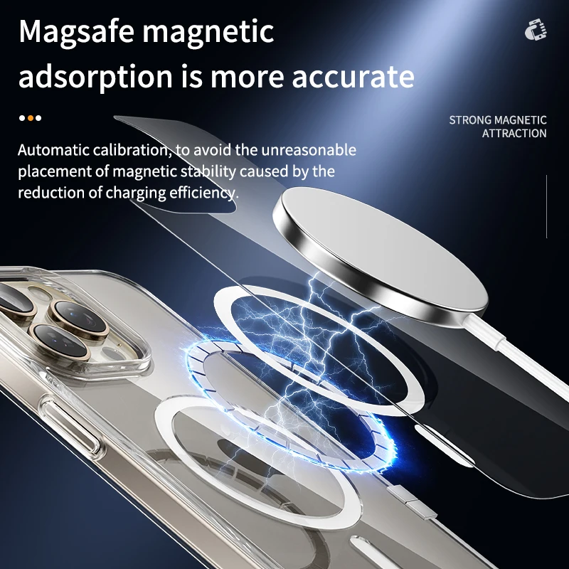 Funda de carga inalámbrica Magsafe de vidrio templado transparente para iPhone 15 14 Pro Max 15 14 Plus, funda dura de parachoques para PC sin amarillento - imagen 4