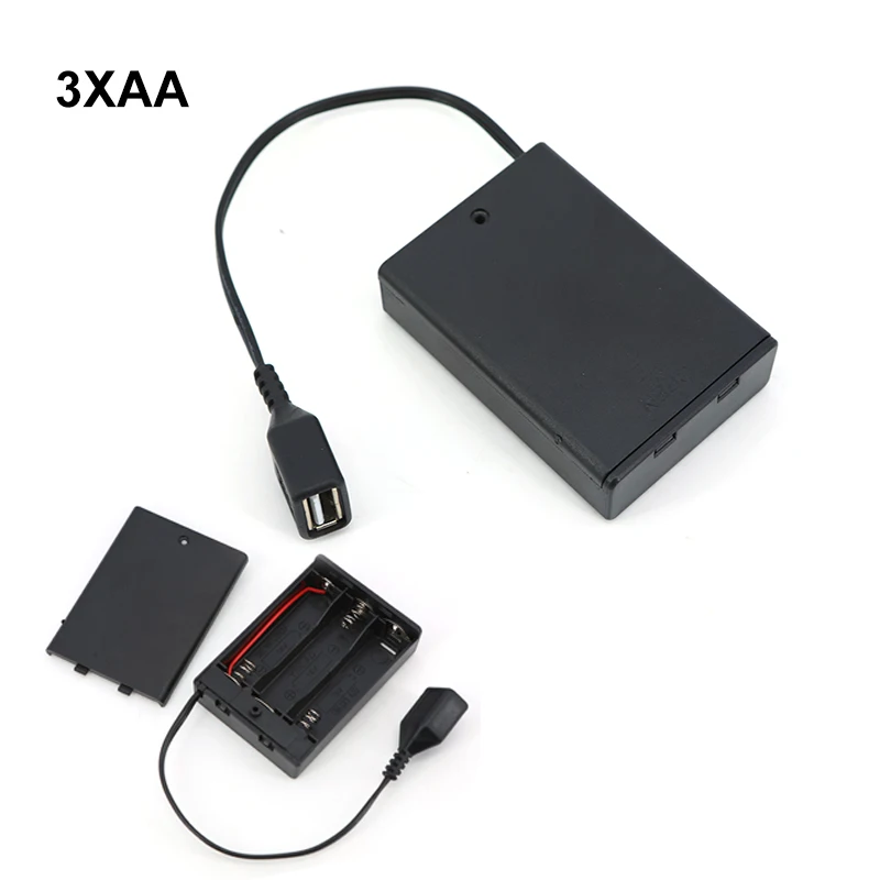 Cubierta de la caja de la batería de 4,5 V 3 * AA con puerto hembra USB de 5v 3xAA para bloques de construcción Kit de luz LED con interruptor de caja 65x45x15mm