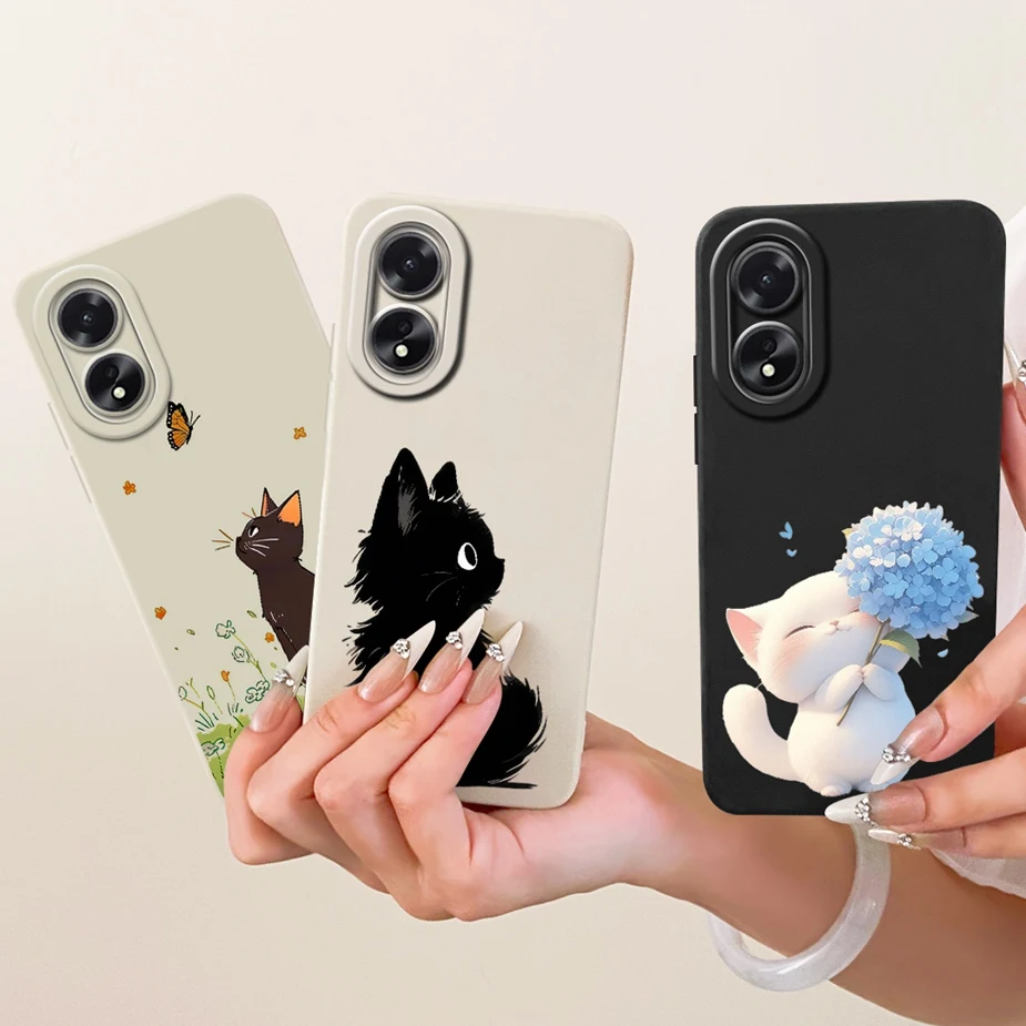 Para Oppo A38 4G funda CPH2579 lindo gato dibujos animados caramelo pintado cubierta suave TPU funda de teléfono para Oppo A18 A 38 OppoA18 OppoA38 4G Shell