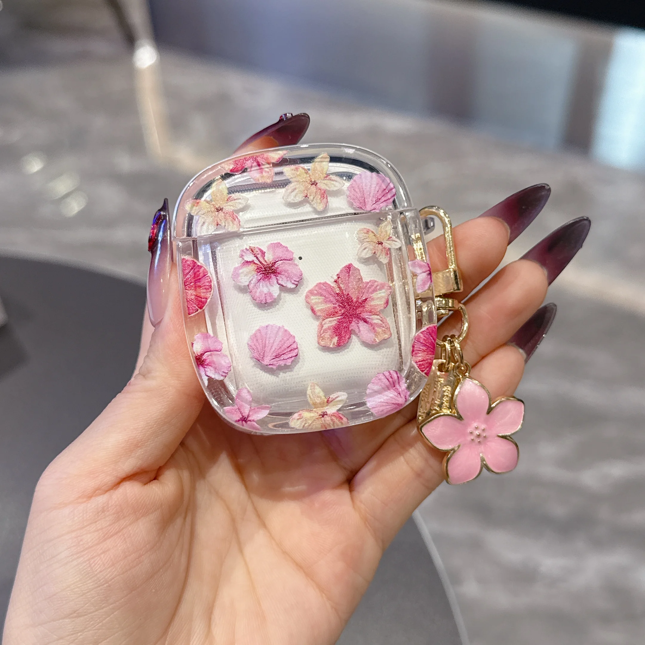 Funda Bluetooth inalámbrica con patrón Floral glamuroso para AirPods1/2, AirPods 3/4 pro y pro2, fundas para auriculares de TPU con llavero - imagen 5