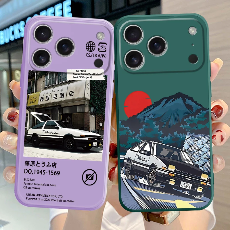 Funda de teléfono para Apple iPhone 16 14 15 Plus XS XR 11 12 13 Pro Max 16e 7 8 17 Air cubierta suave Anime iniciales D coche - imagen 3
