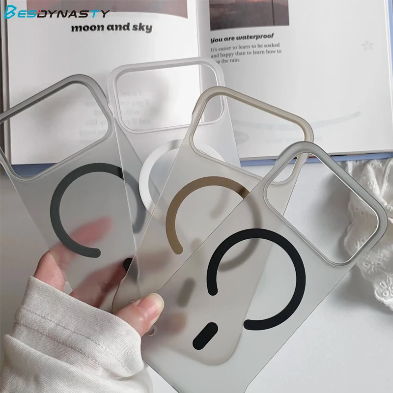 Funda magnética sin marco dura esmerilada para Magsafe para iPhone 17 Air 16 15 14 Plus 13 12 11 17 Pro Max cubierta trasera delgada translúcida - imagen 3
