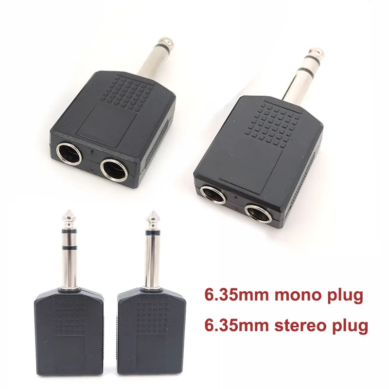 Convertidor divisor Y de 6,35mm, macho a 6,35, hembra Dual, 6,5mm, 1/4 ", adaptador de enchufe de Audio estéreo Mono, conector de micrófono A07